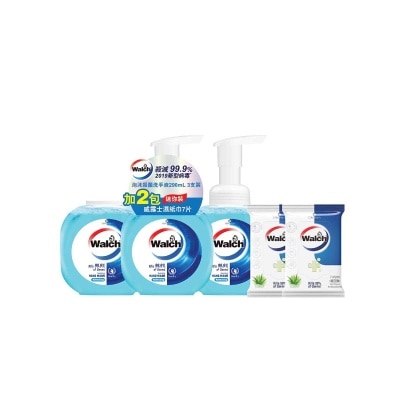 威露士 威露士泡沫殺菌潔手液健康清香290ml*3+威露士消毒濕巾蘆薈迷你裝7片*2