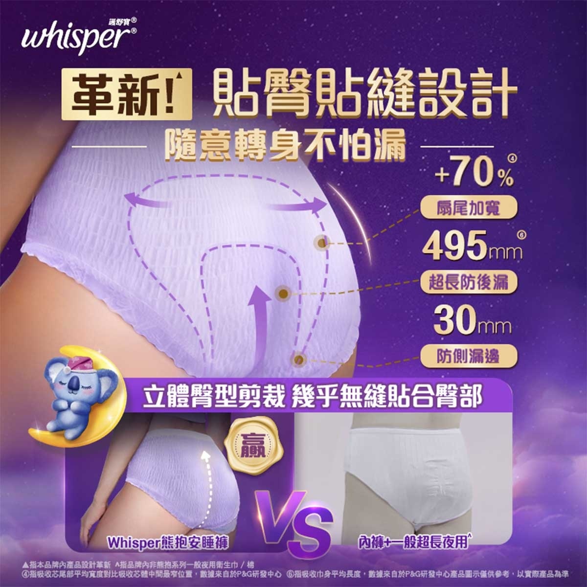 護舒寶 熊抱安睡褲/褲型衛生巾/m巾 - 夜用加大碼4片 (會呼吸的小內褲 2倍透氣 防漏不悶熱)