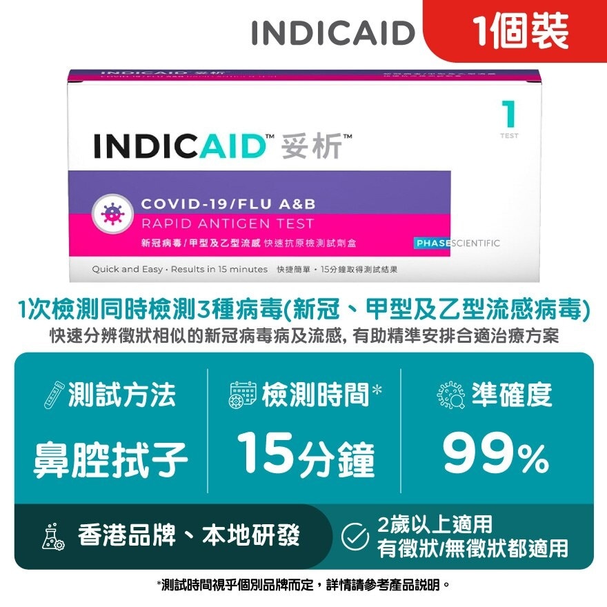 INDICAID 妥析新冠病毒/甲型及乙型流感快速抗原檢測試劑盒