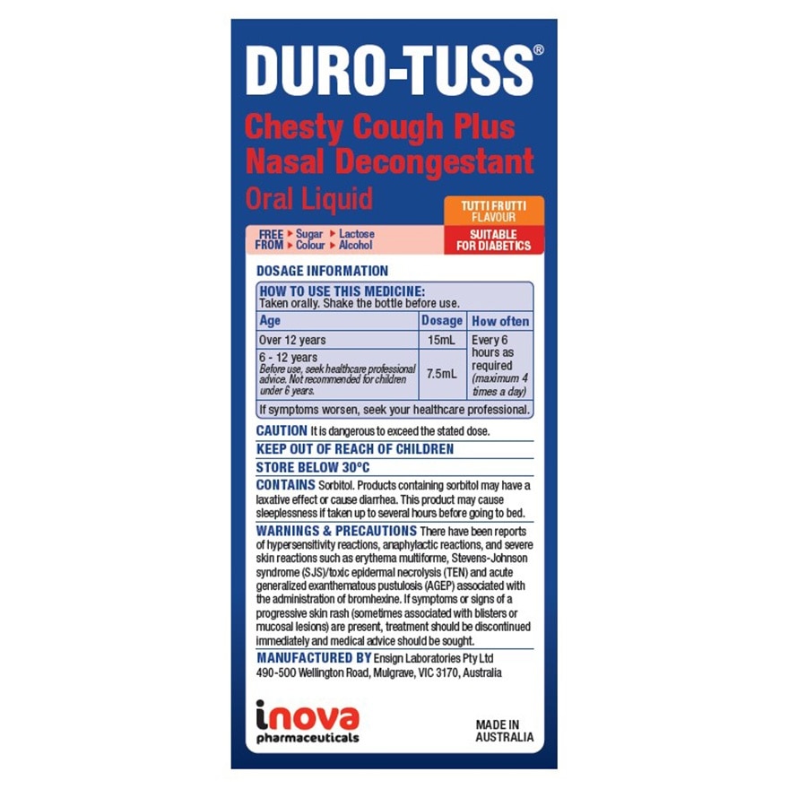 DURO-TUSS 咳樂治® 通鼻化痰咳水 200毫升 (什果味)