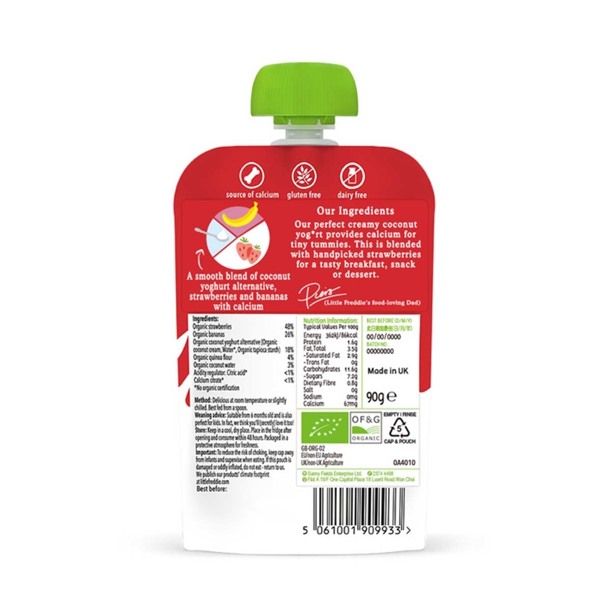 LITTLE FREDDIE Lf Dairy Free Strawberry Coconut Yoghurt Alternative
