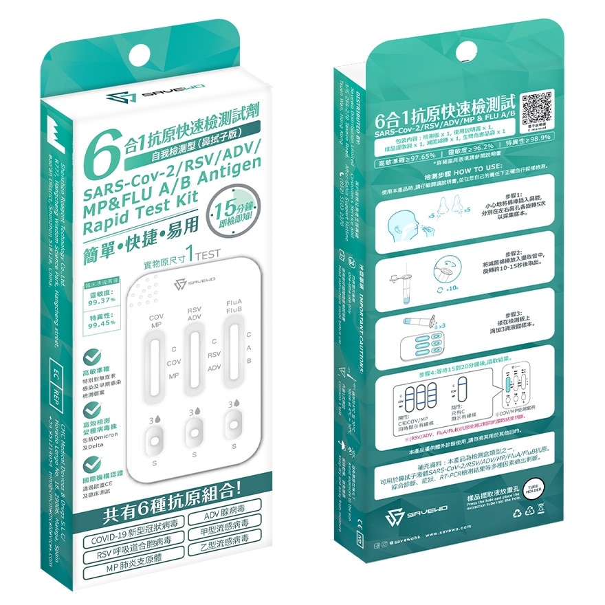 SAVEWO 6 Sars-cov-2/rsv/adv/mp&flu A/b Rapid Test Kit