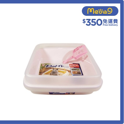 IRIS OHYAMA - 雙層開放式貓砂盆貓廁所 *粉紅色* 連砂鏟 (41x41x15cm) - IRIS OHYAMA