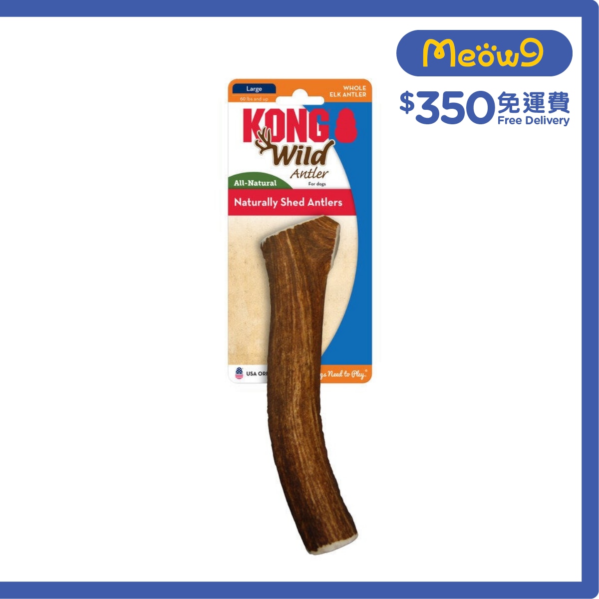 KONG 原條野生鹿角(Size L, ~7.25"x1.5") - KONG