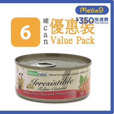NATURCATE White Meat Tuna with Flaked Salmon (155g x 6) Cat Can Wet Food- Naturcate