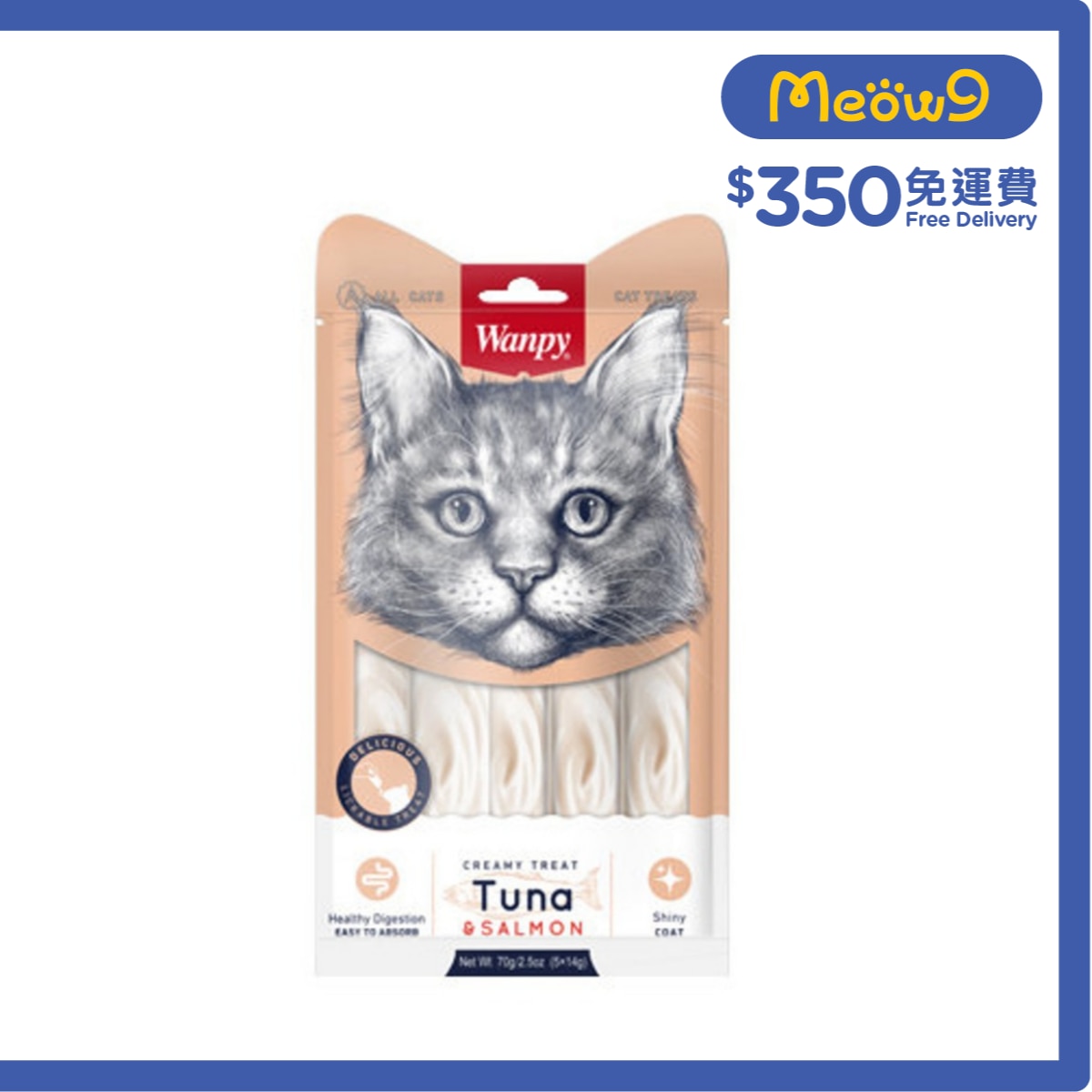 WANPY 日式吞拿魚+ 三文魚滋味肉泥 貓零食 (14g x 5pcs) - Wanpy