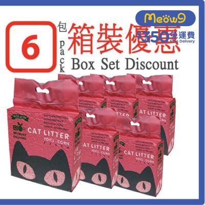 威龍 [箱裝優惠]豆腐粟米貓砂 (桃味) (6L/2.5kg) x6 - 威龍