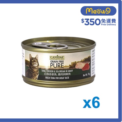 CANIDAE 無穀物白身吞拿魚，雞肉與鯛魚貓罐頭 (70g x 6) - CANIDAE 咖比
