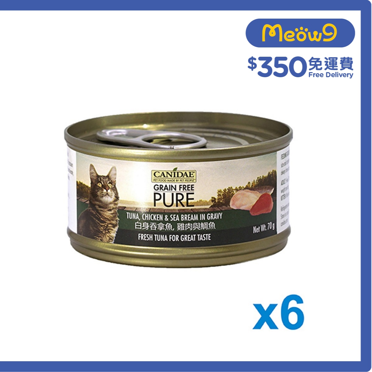 CANIDAE 無穀物白身吞拿魚，雞肉與鯛魚貓罐頭 (70g x 6) - CANIDAE 咖比