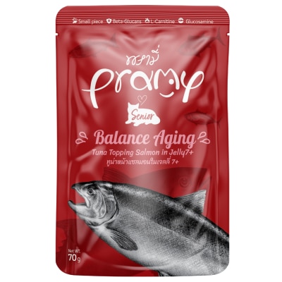 PRAMY - 高級白肉吞拿魚+三文魚 (高齡貓7+) 功能性濕包 -延緩老化(70g) 044393