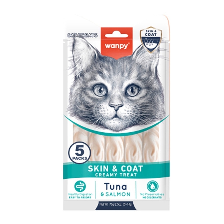 WANPY Creamy Treat Tuna & Salmon Cat Lick Snack (Skin & Coat) (14g x 5pcs)