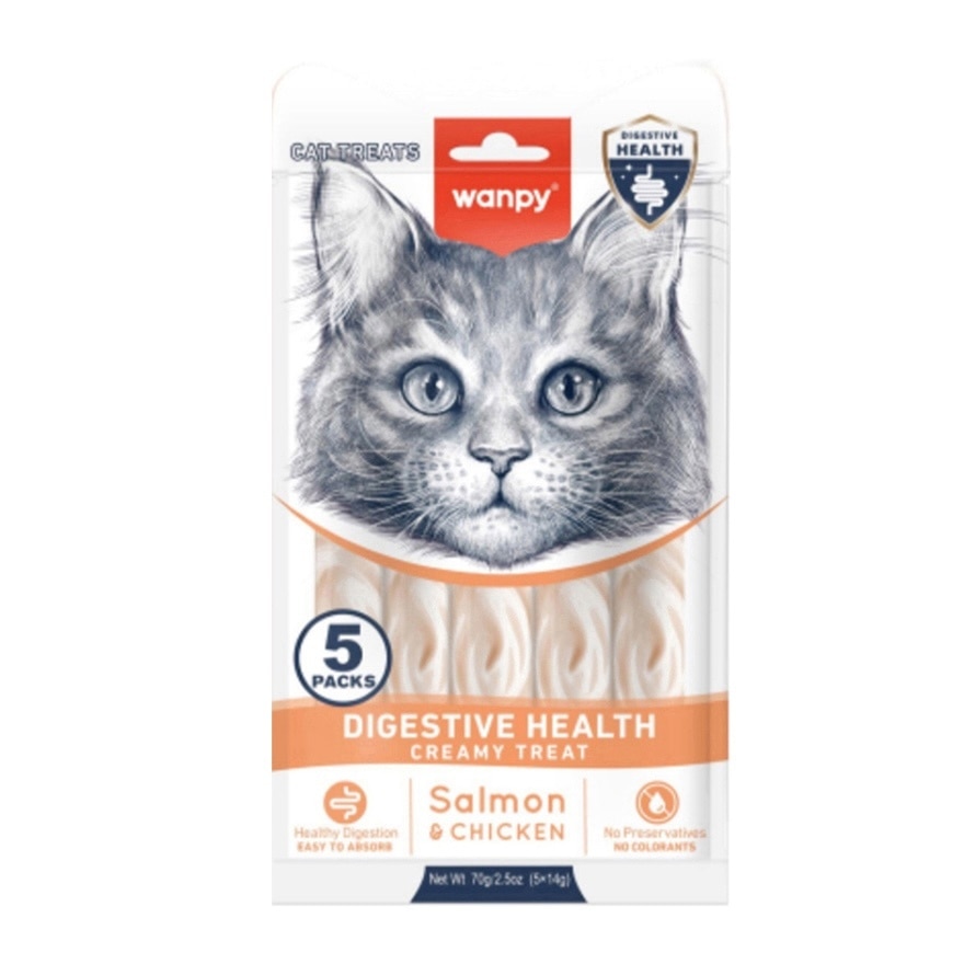 WANPY Creamy Treat Salmon & Chicken Cat Lick Snack (Digestive Health) (14g x 5pcs)