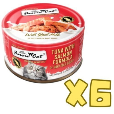 FUSSIE CAT 金鑽羊奶肉汁 吞拿魚三文魚肉純天然貓罐頭 (70gx6) 13349
